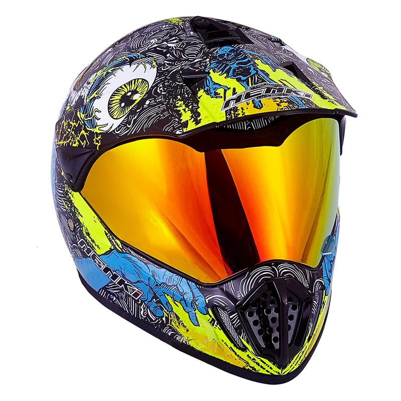 NENKI Adult MX UTV ATV Helmet - Men/Women DOT Approved, Four Wheeler, Skull Decals, Red Visor (Large) - Image 1